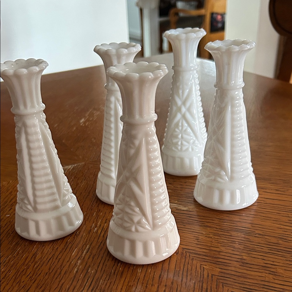 Vintage White Milk Glass Bud Vases - Set of 5